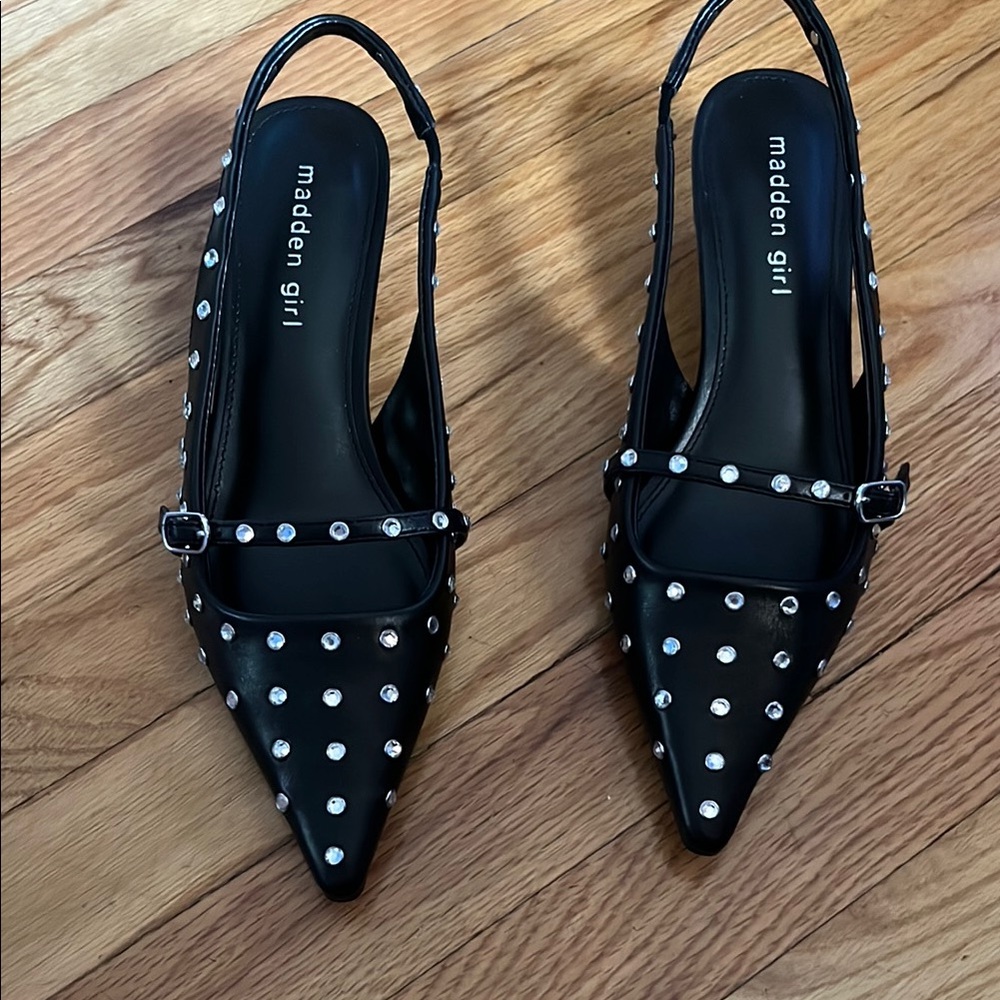 Madden Girl Black Studded Slingback Heels